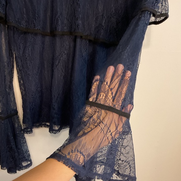 Gothic Grunge bell sleeve Navy Blue Lace Top - Size Small - Picture 10 of 10
